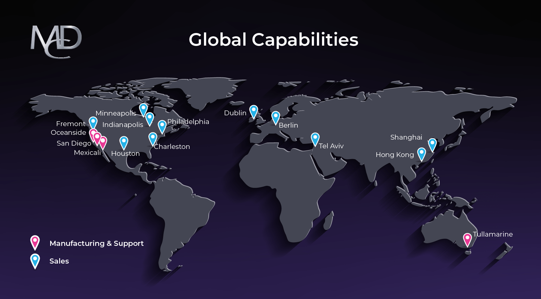 A map showing the locations of MDC facilities